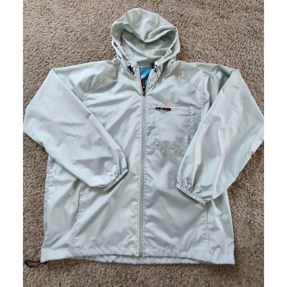 F H Davis Hooded Windbreaker Size M Smoky Light Green Full Zip